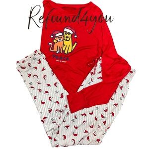 Life is Good- ‘Cat Dog Santa Hat’ PJ Set. SZ: M, XL. NWT